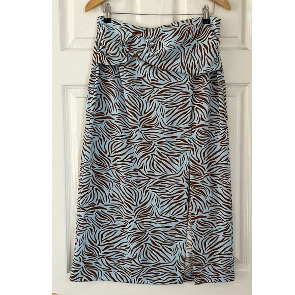 Zara Zebra Print Blue + Brown Midi Skirt - Picture 2 of 5